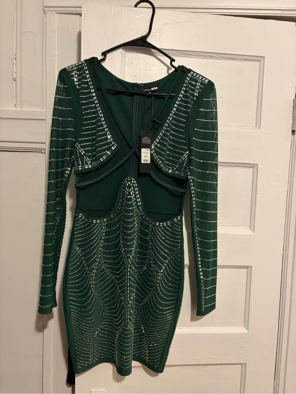 Deep Green Embellished Bodycon Dress - Designer Style